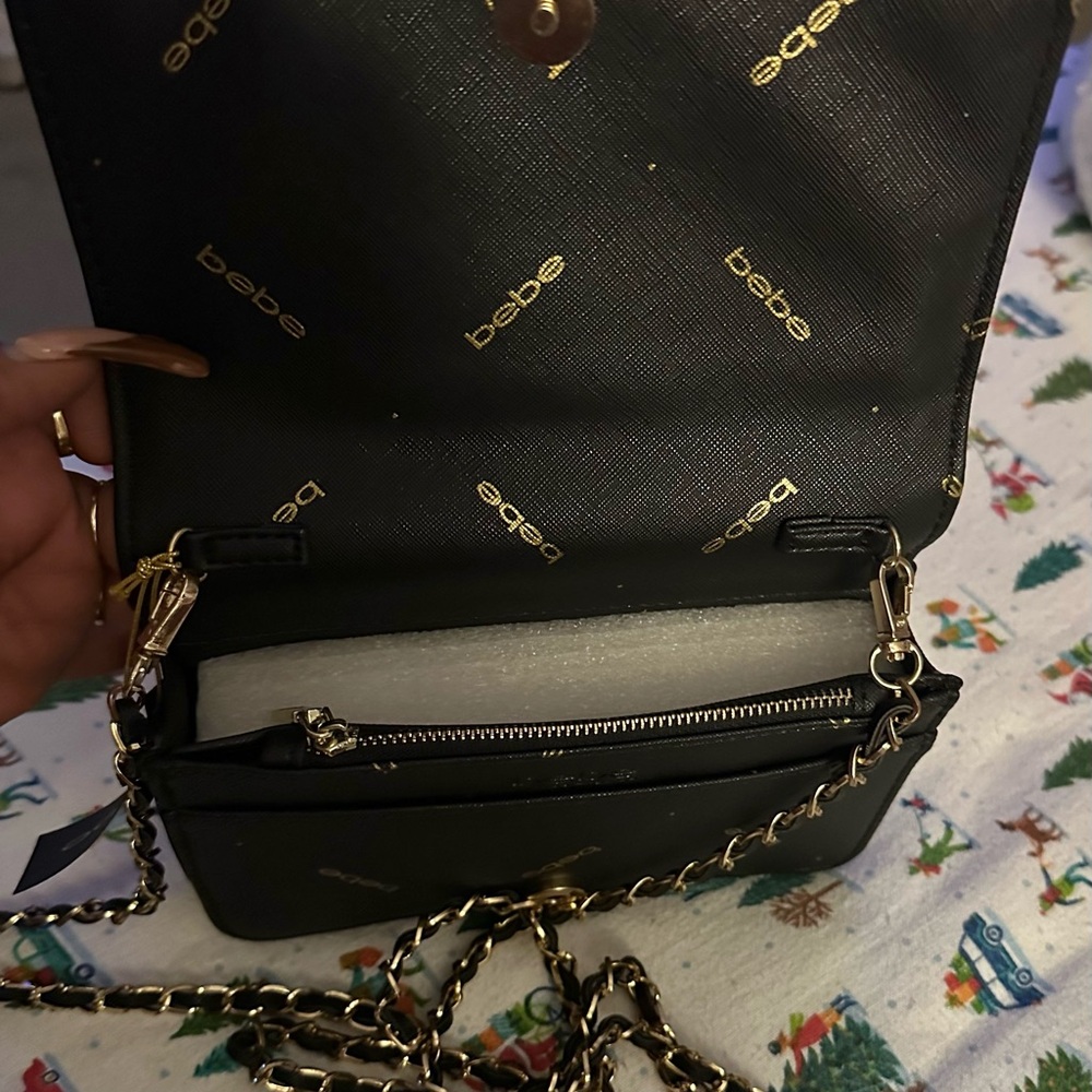 Bebe Black and Gold Crossbody Bag